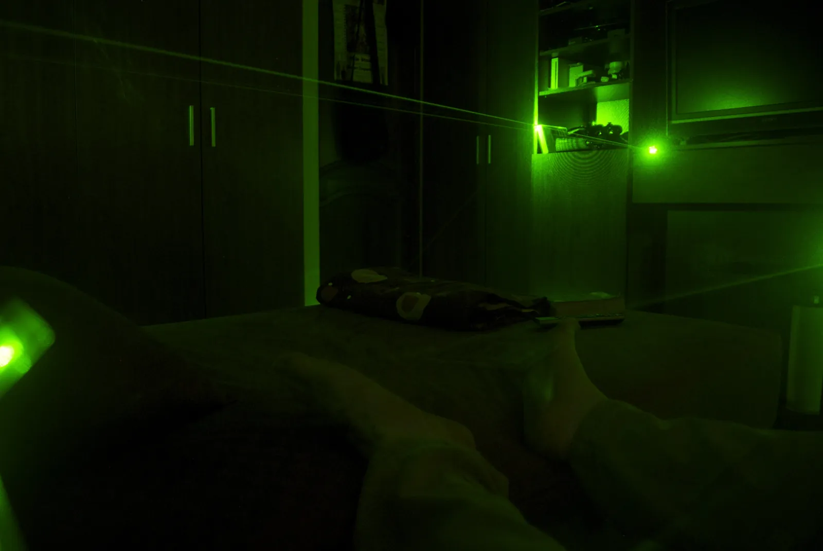 Laser beam reflected around a room.