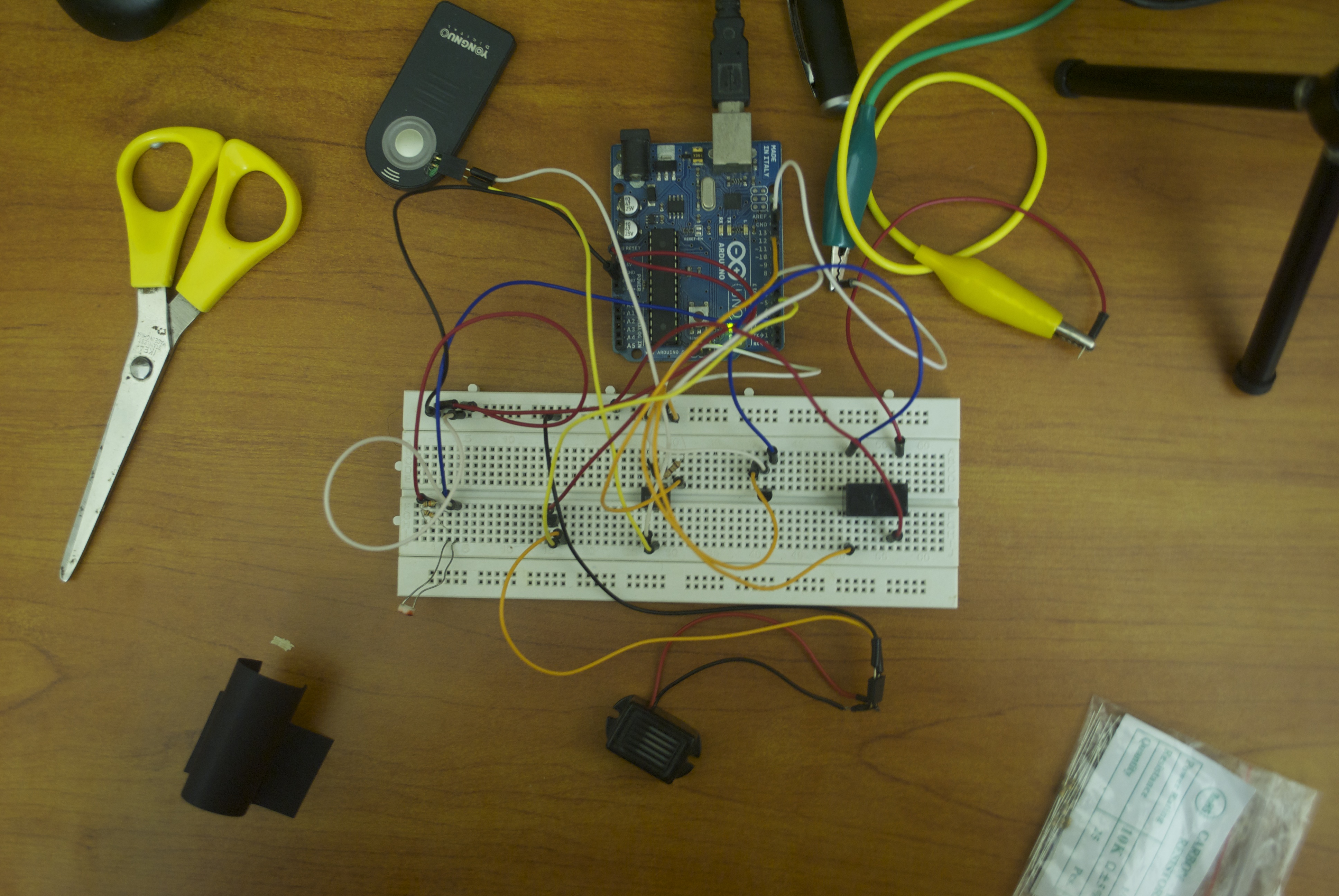 The circuit on a breadboard