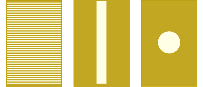 Three designs: bars, slit, spot.