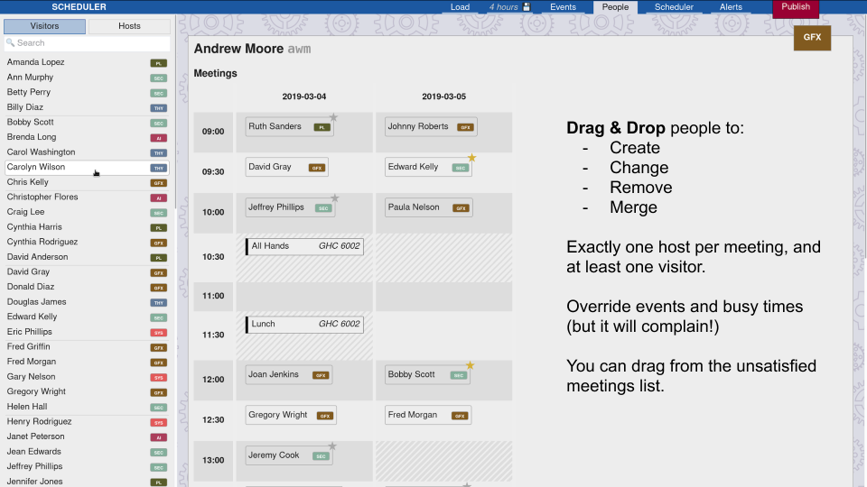 Drag and drop to create and move meetings.